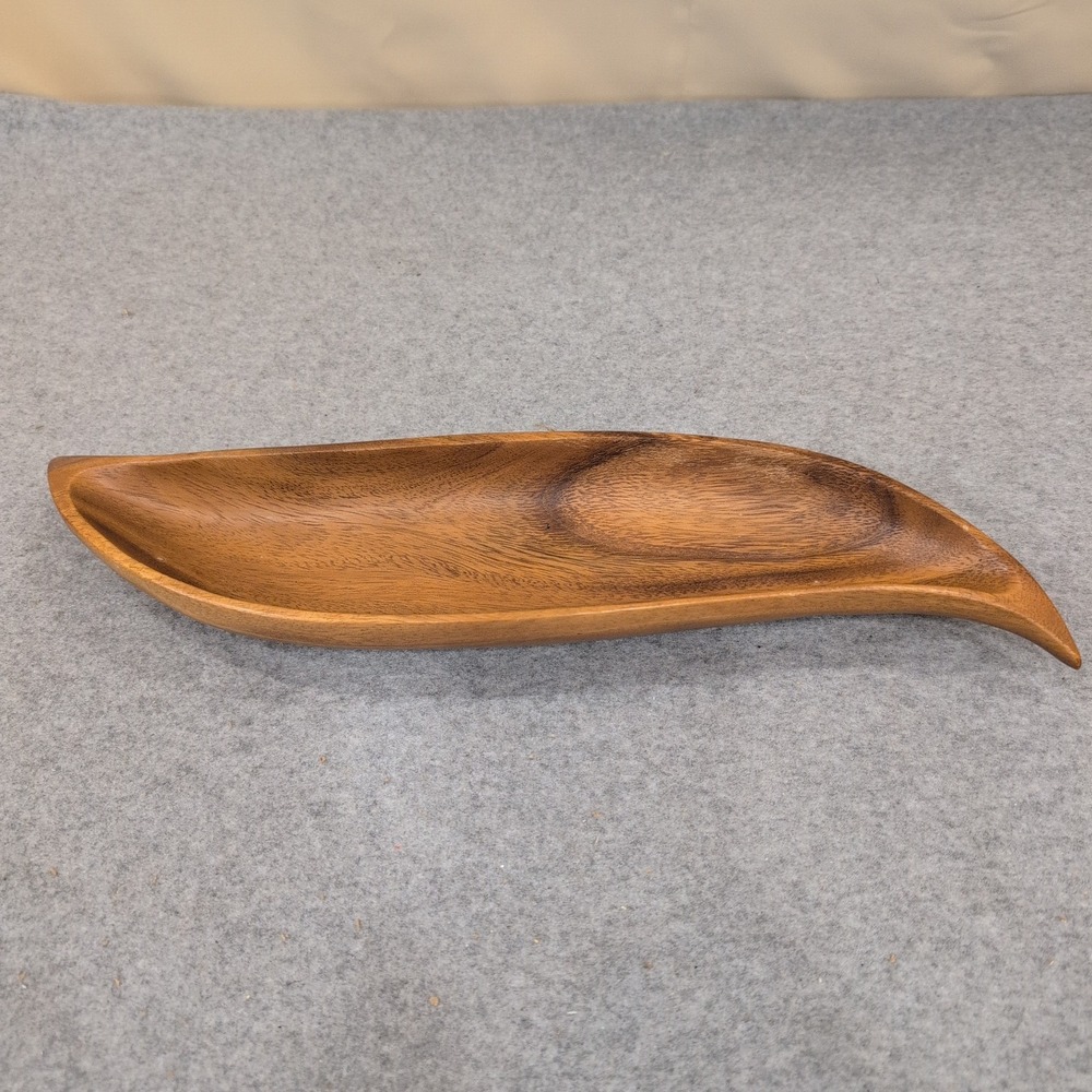 Philcraft Monkey Pod Wood Leaf Tray Hand Carved Philippines Brown - Picture 4 of 7
